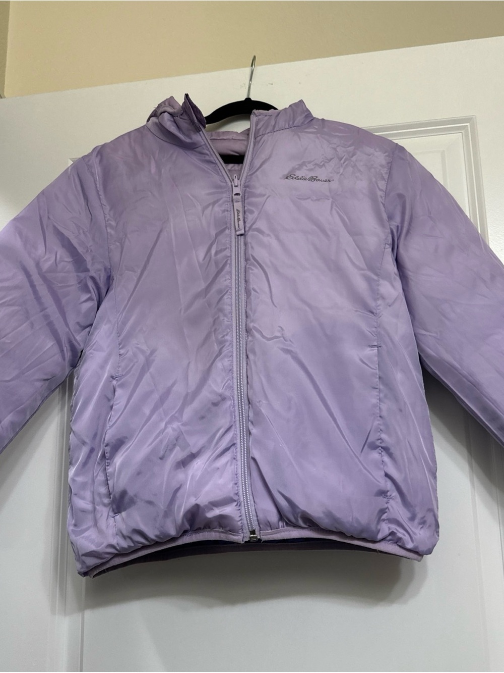 Eddie Bauer Reversible Girls' Ombre Purple Hooded Puffer Jacket Size 10/12 - Picture 2 of 6